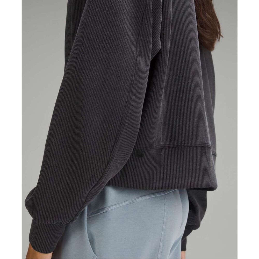 Lululemon Ribbed Softstreme Perfectly Oversized Cropped Crew Black Size 2 - Picture 2 of 7